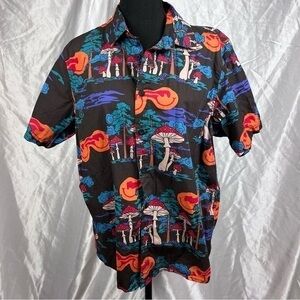 Psychedelic Fall Print Short Sleeve Top – Trippy Y2K 90s Vintage Tee Small